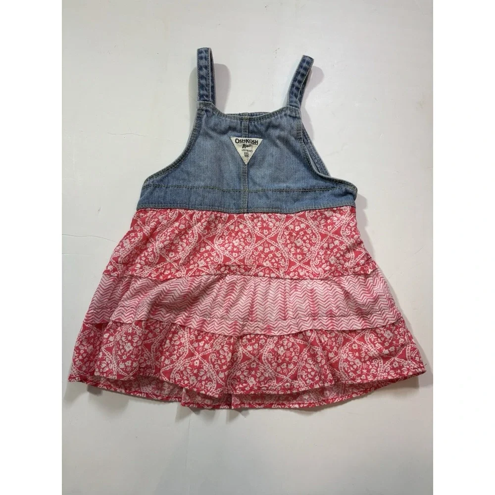 Oshkosh B'gosh Dress Double‎ Tier Floral Layer Denim Adjustable Straps Girls 2T